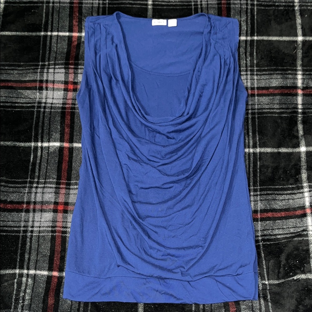 Flattering Royal Blue Draped Women's Blouse